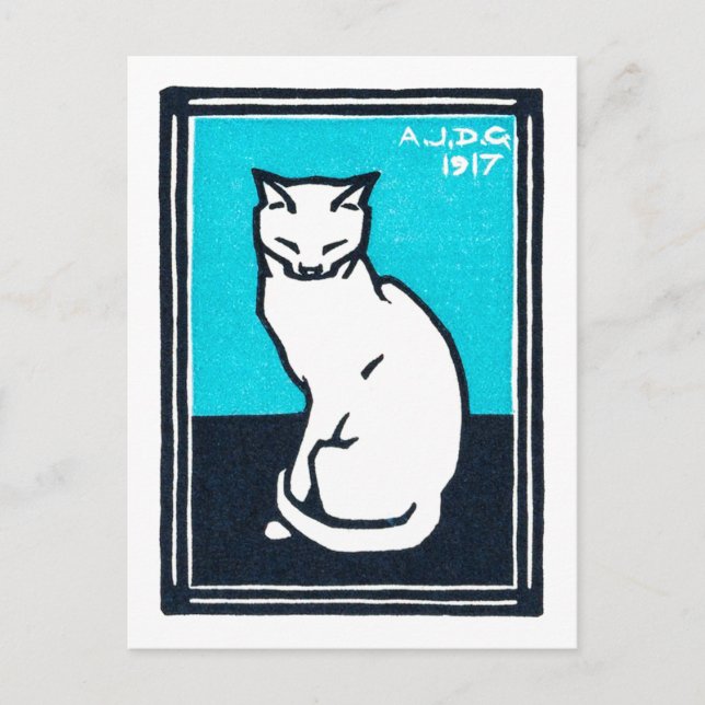 Carte Postale Chat blanc assis, Julie de Graag (Devant)
