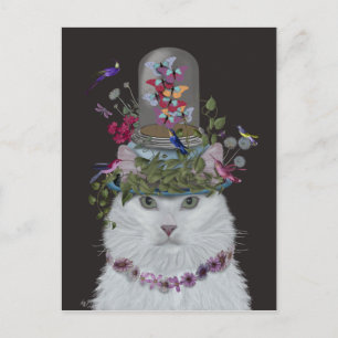 Carte Postale Chat blanc avec cloche papillon