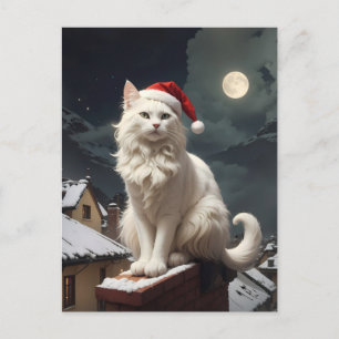 Carte Postale chat blanc de noël