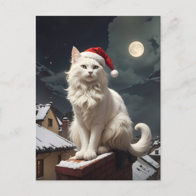 Carte Postale chat blanc de noël (Devant)