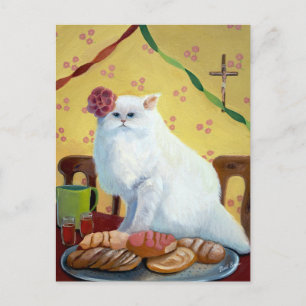 Carte Postale Chat blanc inspiré par la tradition mexicaine