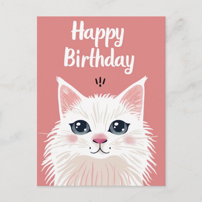 Carte Postale Chat blanc joyeux anniversaire (Devant)