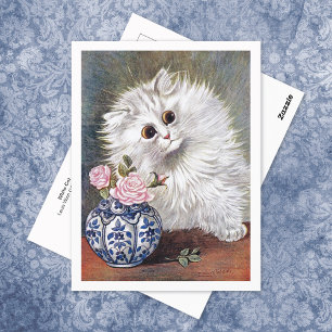 Carte Postale Chat blanc Roses roses Louis Wain