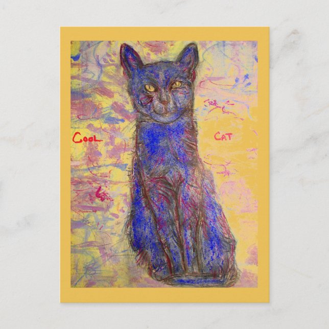 Carte Postale chat bleu cool (Devant)