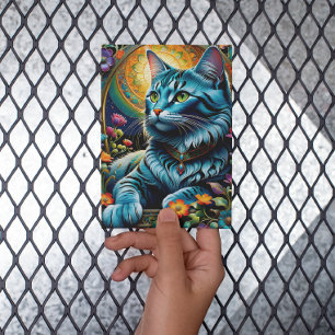 Carte Postale Chat bleu Whimsical et oasis florale
