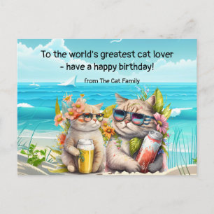 Carte Postale Chat boit sur la plage Anniversaire