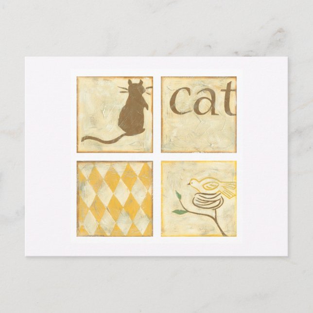 Carte Postale Chat Brown et oiseau jaune par Chariklia Zarris (Devant)