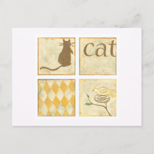 Carte Postale Chat Brown et oiseau jaune par Chariklia Zarris