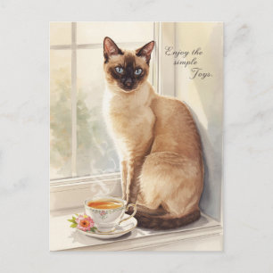 Carte Postale Chat buvant du thé pour Bonne retraite chatte mama