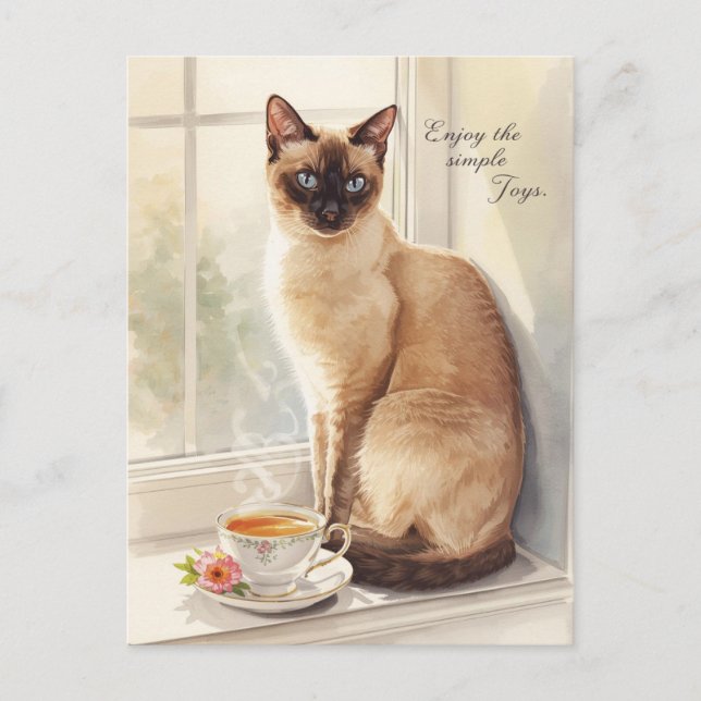 Carte Postale Chat buvant du thé pour Bonne retraite chatte mama (Devant)