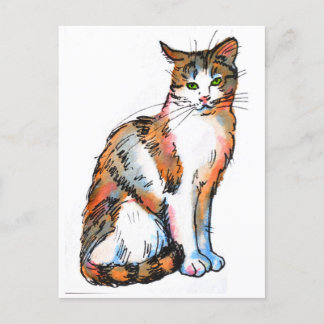 Carte Postale Chat calico #2 Peinture aquarelle de chaton félin