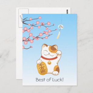 Carte Postale Chat Calico Lucky Japonais, Maneki Neko