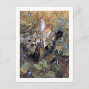Carte Postale Chat Catching a Bird, Bruno Liljefors