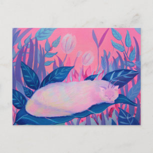 Carte Postale Chat Caterpillar Rose violet Imaginaire bleu