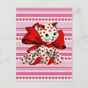 Carte Postale Chat chaton blanc avec le coeur Vintage Valentines