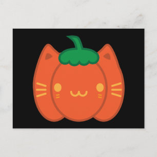 Carte Postale Chat Citrouille Kawaii Halloween