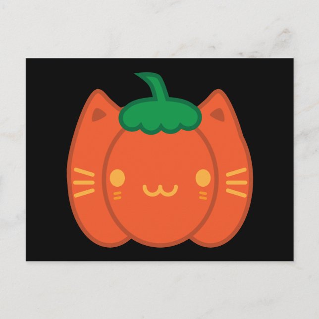 Carte Postale Chat Citrouille Kawaii Halloween (Devant)
