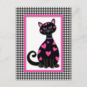 Carte Postale Chat coeurs fantaisistes