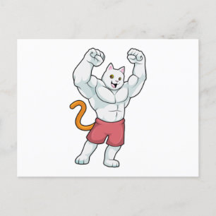 Carte Postale Chat comme Bodybuilder avec de grands Muscles