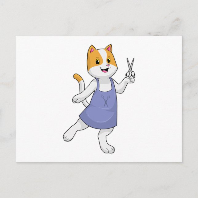Carte Postale Chat comme coiffeur avec des ciseaux (Devant)
