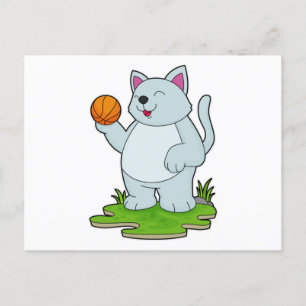 Carte Postale Chat comme joueur de basket-ball avec basket-ball