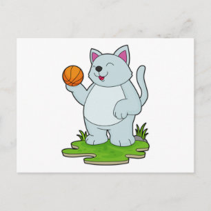 Carte Postale Chat comme joueur de basket-ball avec basket-ball