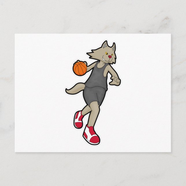 Carte Postale Chat comme joueur de basket-ball avec basket-ball (Devant)