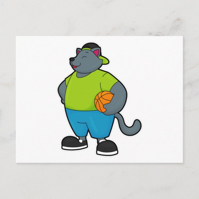 Carte Postale Chat comme joueur de basket-ball avec basket-ball (Devant)