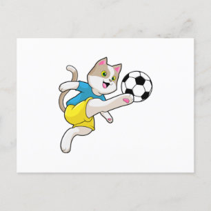 Carte Postale Chat comme joueur de football avec balle de footba