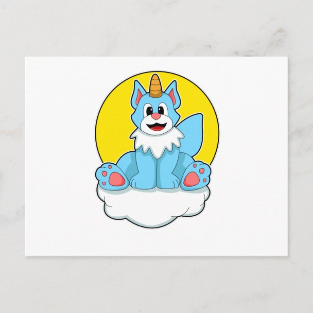 Carte Postale Chat comme licorne sur nuages et soleil (Devant)