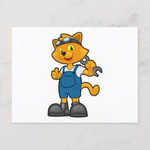 Carte Postale Chat comme mécanicien avec clé