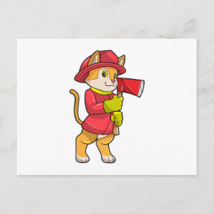 Carte Postale Chat comme pompier avec Ax