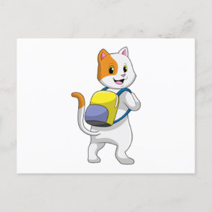 Carte Postale Chat comme randonneur avec sac à dos