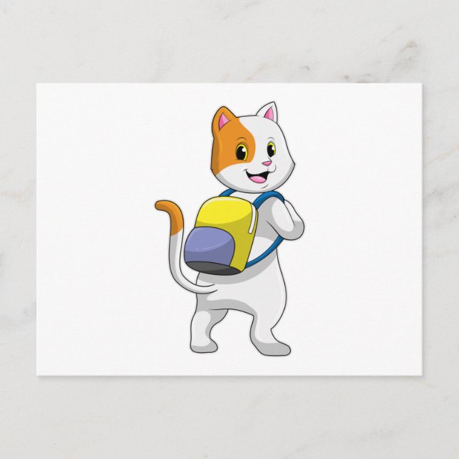 Carte Postale Chat comme randonneur avec sac à dos (Devant)