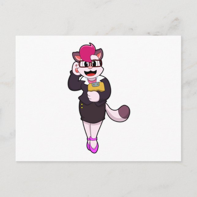 Carte Postale Chat comme secrétaire avec Bloc-notes (Devant)