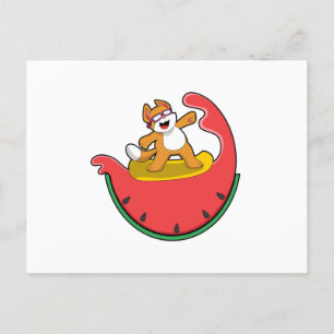 Carte Postale Chat comme surfer avec Watermelon