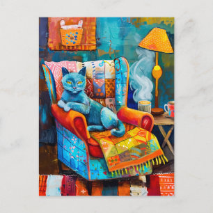 Carte Postale Chat confortable dans un fauteuil