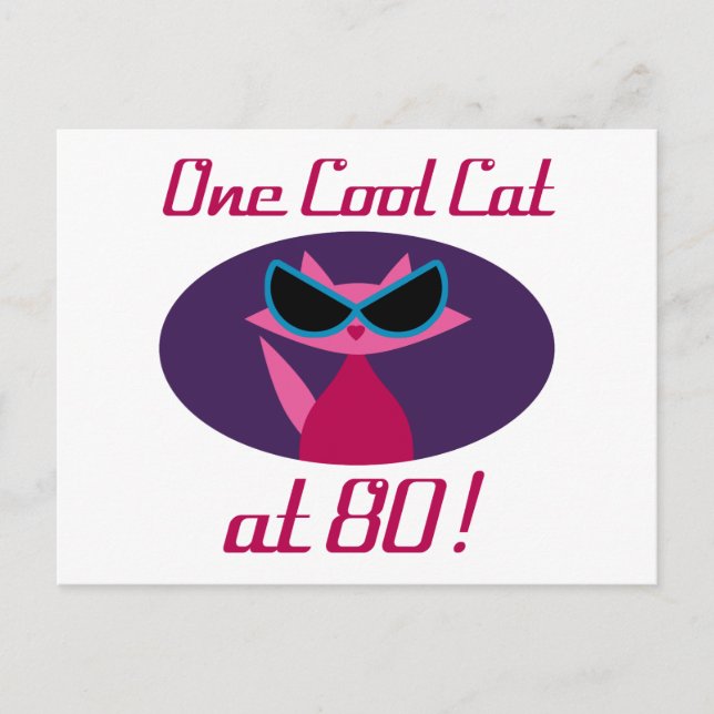 Carte Postale Chat cool 80e anniversaire (Devant)