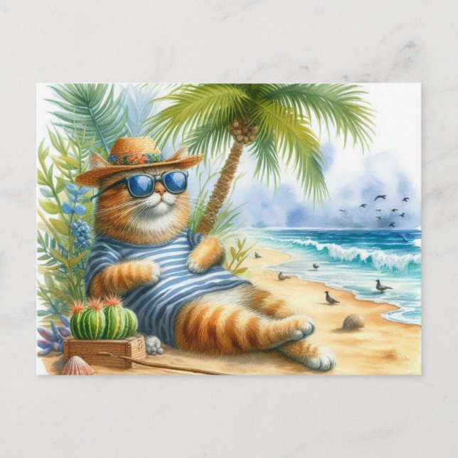 Carte Postale Chat cool à Beach Amoureux de les chats (Devant)