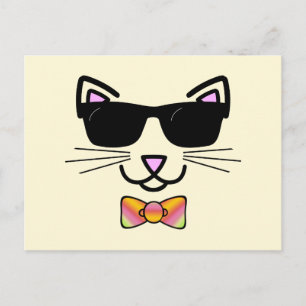 Carte Postale Chat cool avec lunettes de soleil et une crosse