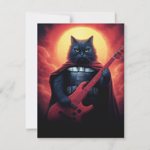 Carte Postale Chat cosmique Jouer de la guitare en Galaxie