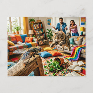 Carte Postale Chat crée le chaos en poursuivant une mouche