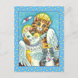 CARTE POSTALE CHAT, CUISINE & SOURIS ANGELS AU CIEL, HALO & AILE