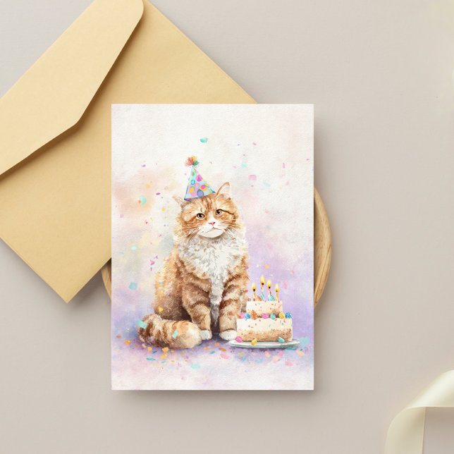 Carte Postale Chat d'anniversaire avec gâteau – Chat avec chapea (Créateur téléchargé)