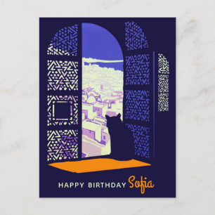 Carte Postale Chat d'anniversaire dans une fenêtre Casablanca Ma