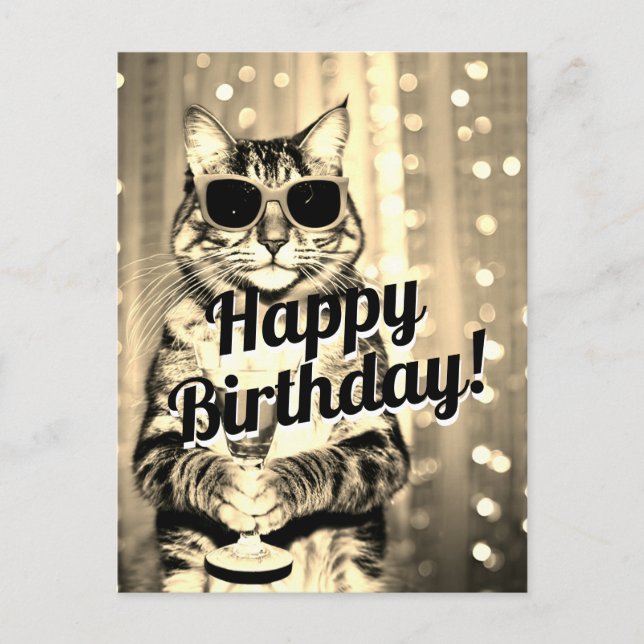 Carte Postale Chat d'anniversaire drôle toast  (Devant)