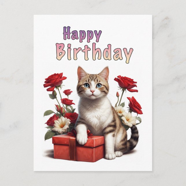 Carte Postale chat d'anniversaire heureux (Devant)