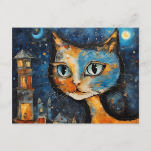 Carte Postale Chat dans la ville à la nuit