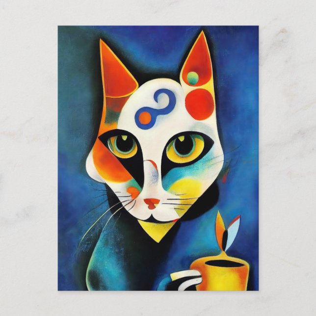 Carte Postale Chat dans le style de l'art moderne classique. (Devant)