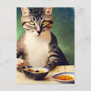 Carte Postale Chat dans l'espace Manger IA Art généré